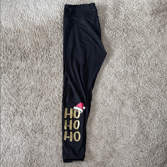 LuLaRoe Pants - LuLaRoe Black Leggings with Gold and Red Holiday Design